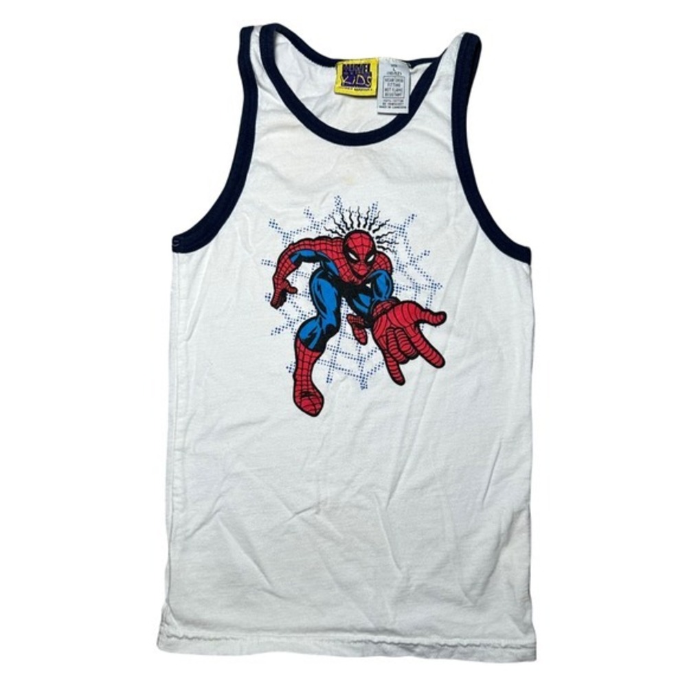 Vintage Y2K Marvel Kids Spiderman Tank Top White Red Graphic Print Size L 10‎ 12